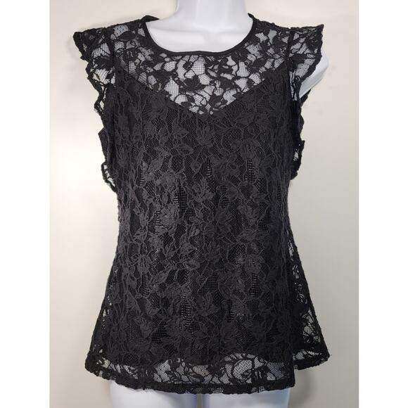 White House Black Market Tops - NWT WHBM Lace Blouse Black Size 2 Sheer Feminine Romantic Top